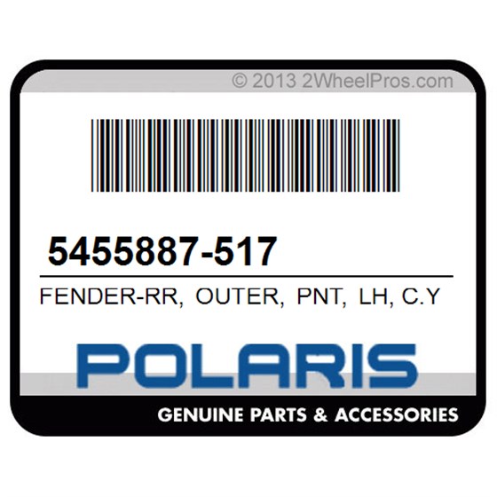 Polaris 5455887-517 Fender-Rr, Outer, Pnt, Lh, C.Yel