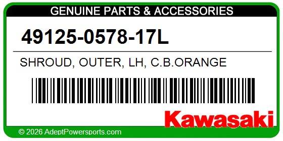 Kawasaki 49125-0578-17L Shroud, Outer, Lh, C.B.Orange