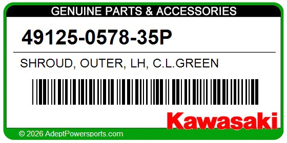 Kawasaki 49125-0578-35P Shroud, Outer, Lh, C.L.Green