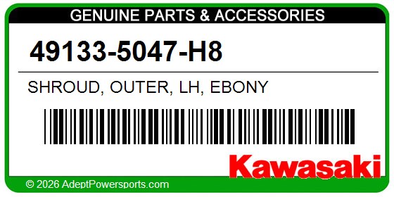 Kawasaki 49133-5047-H8 Shroud, Outer, Lh, Ebony