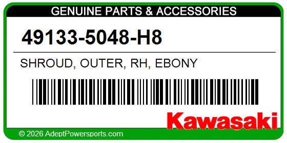Kawasaki 49133-5048-H8 Shroud, Outer, Rh, Ebony