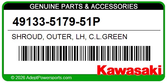 Kawasaki 49133-5179-51P Shroud, Outer, Lh, C.L.Green