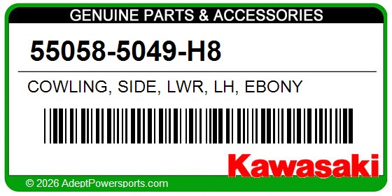 Kawasaki 55058-5049-H8 Cowling, Side, Lwr, Lh, Ebony