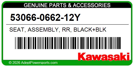 Kawasaki 53066-0662-12Y Seat, Assembly, Rr, Black+Blk