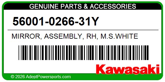 Kawasaki 56001-0266-31Y Mirror, Assembly, Rh, M.S.White