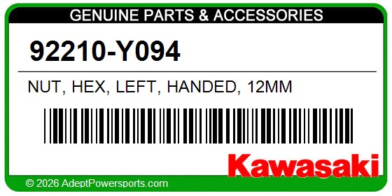 Kawasaki 92210-Y094 Nut, Hex, Left, Handed, 12Mm