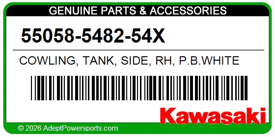 Kawasaki 55058-5482-54X Cowling, Tank, Side, Rh, P.B.White