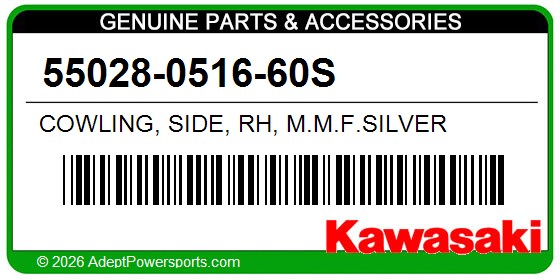 Kawasaki 55028-0516-60S Cowling, Side, Rh, M.M.F.Silver