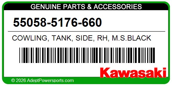 Kawasaki 55058-5176-660 Cowling, Tank, Side, Rh, M.S.Black