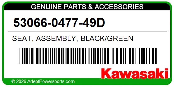 Kawasaki 53066-0477-49D Seat, Assembly, Black/Green
