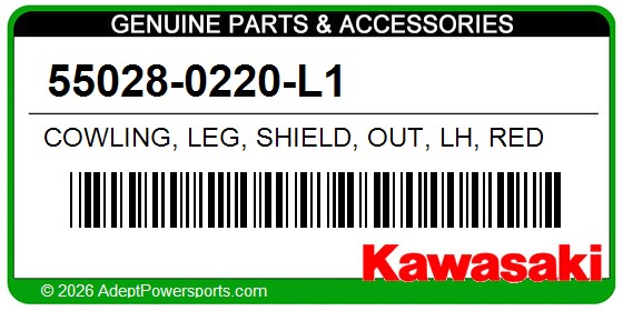 Kawasaki 55028-0220-L1 Cowling, Leg, Shield, Out, Lh, Red