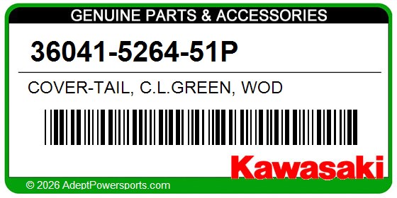 Kawasaki 36041-5264-51P Cover-Tail, C.L.Green, Wod