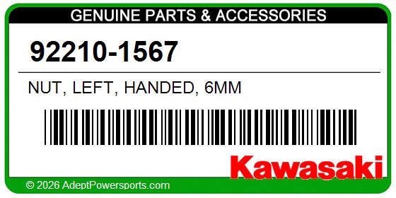 Kawasaki 92210-1567 Nut, Left, Handed, 6Mm