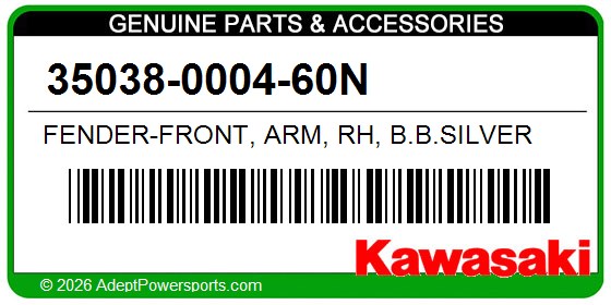 Kawasaki 35038-0004-60N Fender-Front, Arm, Rh, B.B.Silver
