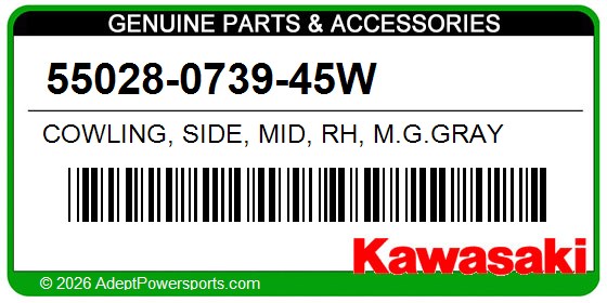 Kawasaki 55028-0739-45W Cowling, Side, Mid, Rh, M.G.Gray