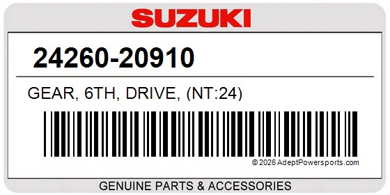 Suzuki 24260-20910 Gear, 6Th, Drive, (Nt:24)
