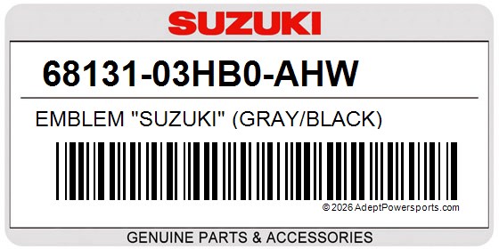 Suzuki 68131-03HB0-AHW Emblem "Suzuki" (Gray/Black)