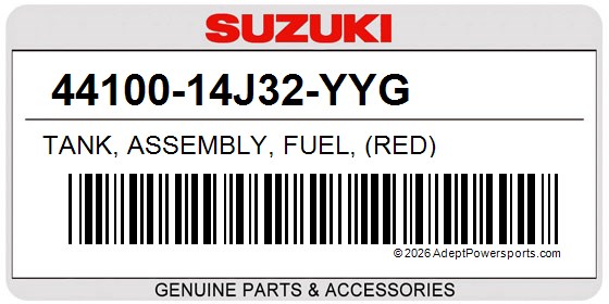 Suzuki 44100-14J32-YYG Tank, Assembly, Fuel, (Red)