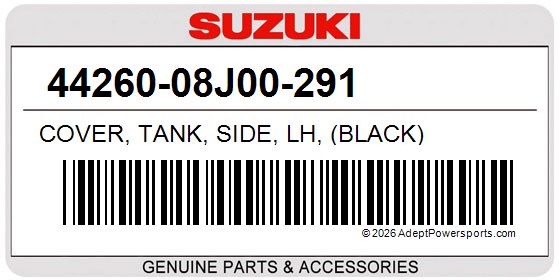 Suzuki 44260-08J00-291 Cover, Tank, Side, Lh, (Black)