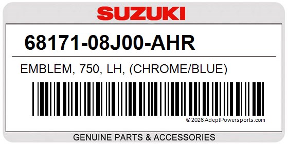 Suzuki 68171-08J00-AHR Emblem, 750, Lh, (Chrome/Blue)