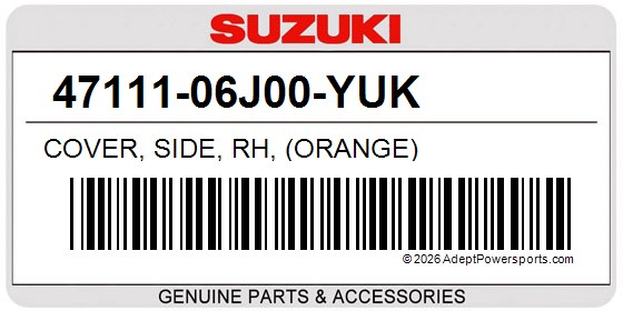 Suzuki 47111-06J00-YUK Cover, Side, Rh, (Orange)