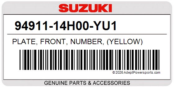 Suzuki 94911-14H00-YU1 Plate, Front, Number, (Yellow)