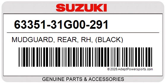 Suzuki 63351-31G00-291 Mudguard, Rear, Rh, (Black)