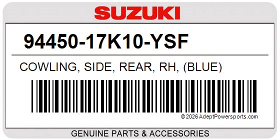 Suzuki 94450-17K10-YSF Cowling, Side, Rear, Rh, (Blue)