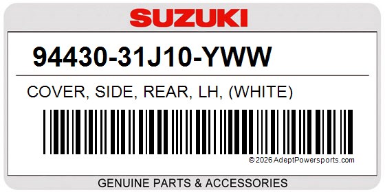 Suzuki 94430-31J10-YWW Cover, Side, Rear, Lh, (White)