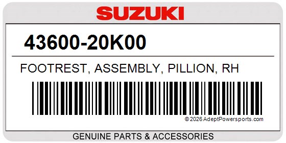 Suzuki 43600-20K00 Footrest, Assembly, Pillion, Rh