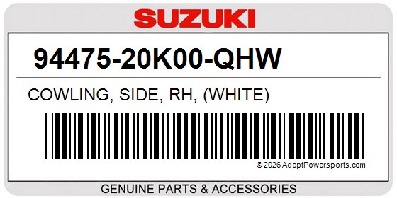 Suzuki 94475-20K00-QHW Cowling, Side, Rh, (White)
