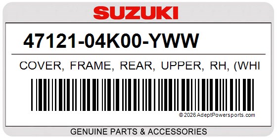 Suzuki 47121-04K00-YWW Cover, Frame, Rear, Upper, Rh, (White)