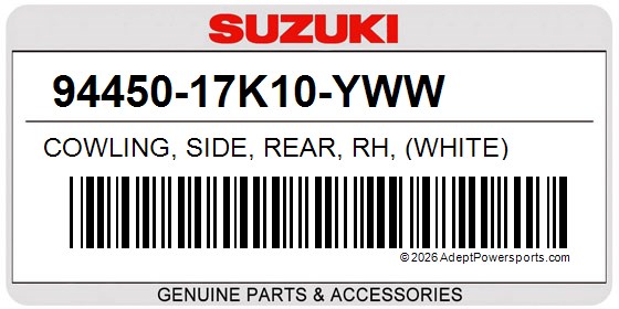Suzuki 94450-17K10-YWW Cowling, Side, Rear, Rh, (White)