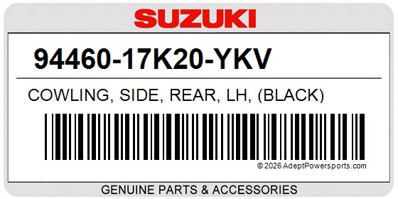 Suzuki 94460-17K20-YKV Cowling, Side, Rear, Lh, (Black)