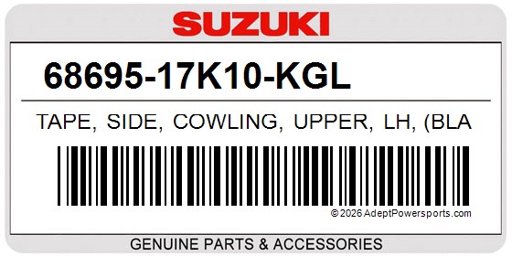 Suzuki 68695-17K10-KGL Tape, Side, Cowling, Upper, Lh, (Black)