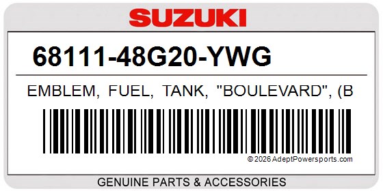 Suzuki 68111-48G20-YWG Emblem, Fuel, Tank, "Boulevard", (Brown)