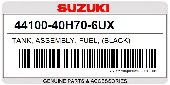 Suzuki 44100-40H70-6UX Tank, Assembly, Fuel, (Black)