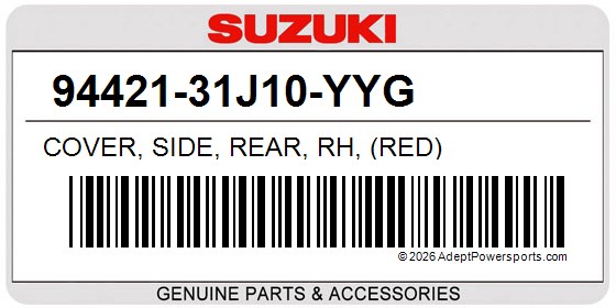 Suzuki 94421-31J10-YYG Cover, Side, Rear, Rh, (Red)
