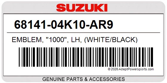Suzuki 68141-04K10-AR9 Emblem, "1000", Lh, (White/Black)
