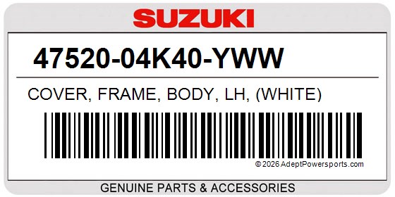 Suzuki 47520-04K40-YWW Cover, Frame, Body, Lh, (White)