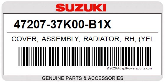 Suzuki 47207-37K00-B1X Cover, Assembly, Radiator, Rh, (Yello, Black)