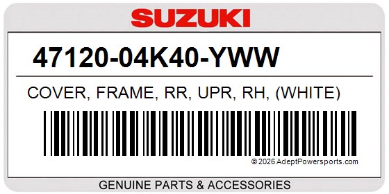 Suzuki 47120-04K40-YWW Cover, Frame, Rr, Upr, Rh, (White)