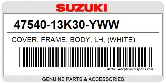 Suzuki 47540-13K30-YWW Cover, Frame, Body, Lh, (White)