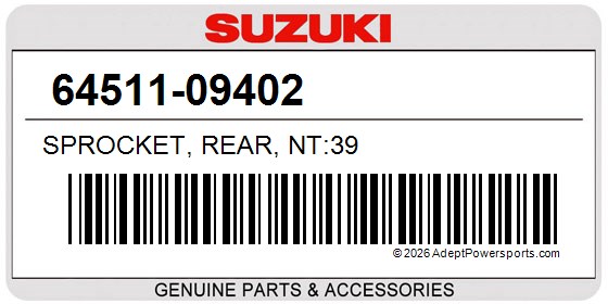 Suzuki 64511-09402 Sprocket, Rear, Nt:39