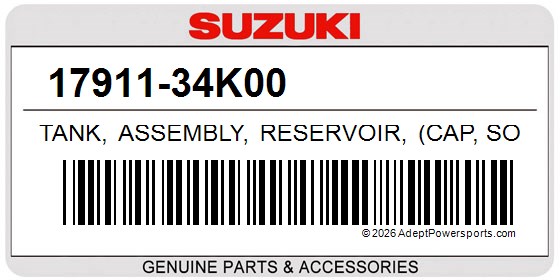 Suzuki 17911-34K00 Tank, Assembly, Reservoir, (Cap, Sold, Separately)
