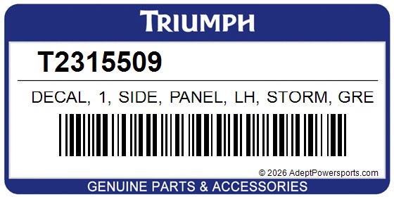 Triumph T2315509 Decal, 1, Side, Panel, Lh, Storm, Grey/Aluminium, Slv