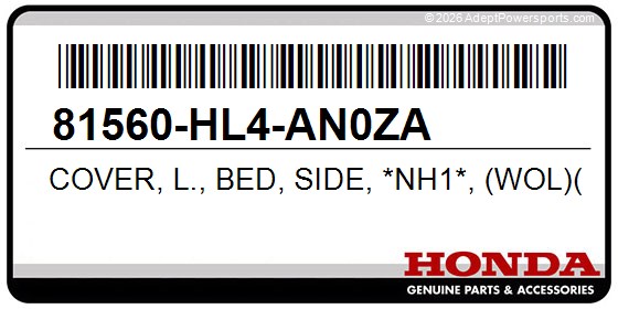 Honda 81560-HL4-AN0ZA Cover, L., Bed, Side, *Nh1*, (Wol)(Black)