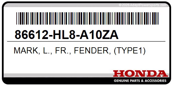 Honda 86612-HL8-A10ZA Mark, L., Fr., Fender, (Type1)
