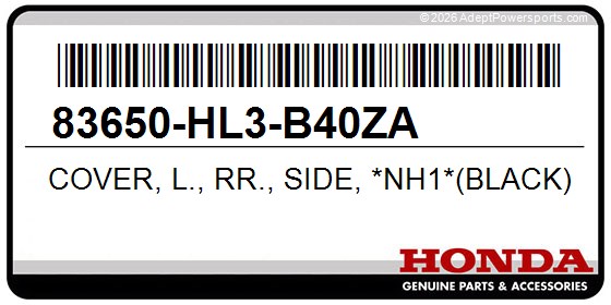 Honda 83650-HL3-B40ZA Cover, L., Rr., Side, *Nh1*(Black)