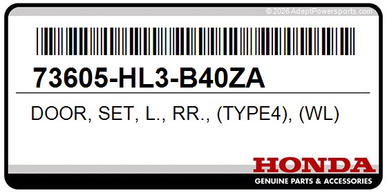 Honda 73605-HL3-B40ZA Door, Set, L., Rr., (Type4), (Wl)